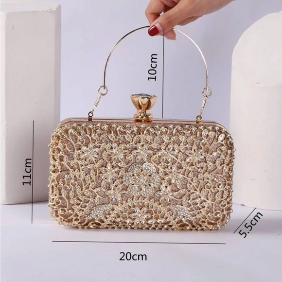 Luxurious rose gold floral rhinestone party evening wedding prom clutch box bag - Picture 4 of 4